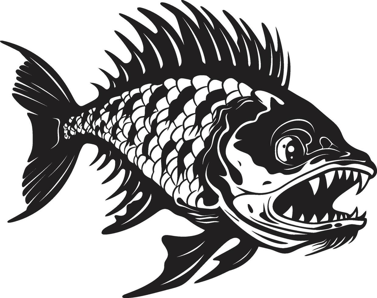 vicieux vertébré élégant noir icône conception pour prédateur poisson squelette hanté présage noir logo de prédateur poisson squelette emblème vecteur