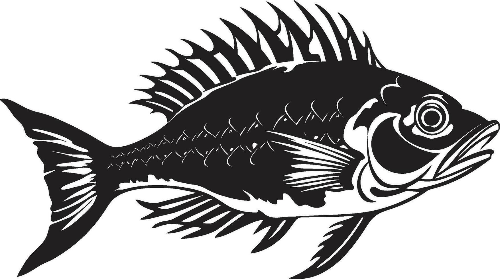 vicieux vertébré iconique noir prédateur poisson squelette conception hanté présage noir icône conception de prédateur poisson squelette logo vecteur