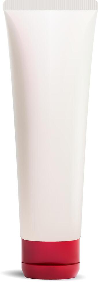 crème ou pommade cosmétique tube avec perl blanc Couleur conception et rouge casquette. réaliste paquet illustration. 3d maquette modèle isolé sur blanche. vecteur
