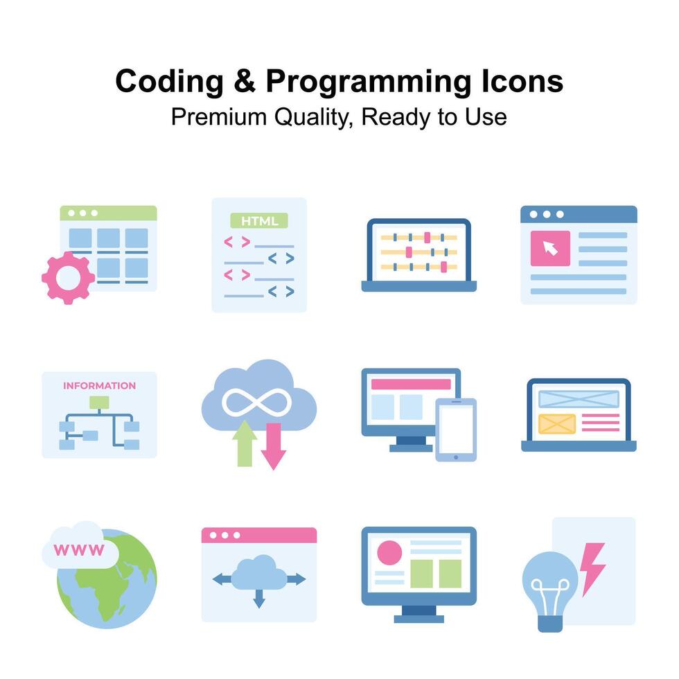 bien conçu codage et programmation icône ensemble, prêt pour prime utilisation vecteur