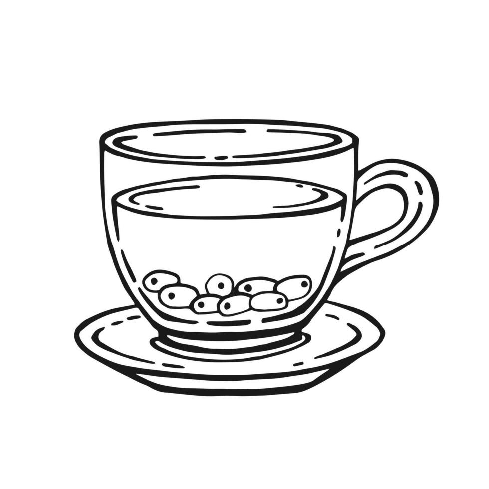 tasse de thé avec en bonne santé thé, mer nerprun. main tiré illustration dans contour style. vecteur