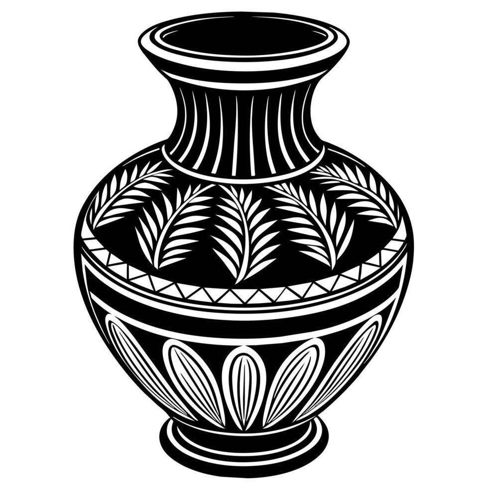 contour vase, linéaire. vase poterie, ancien pot grec illustration. noir et blanche. vecteur