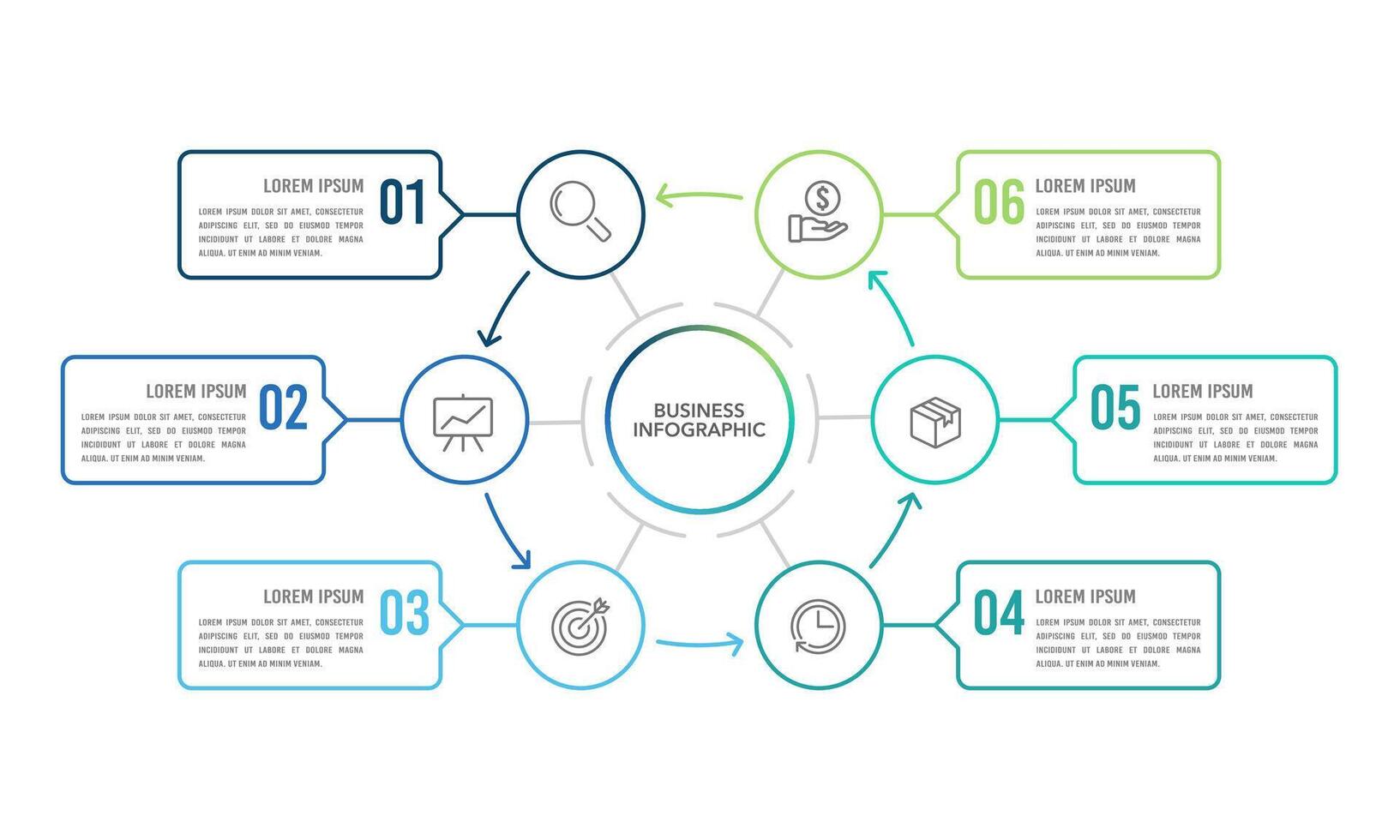 6 pas à travail vers succès. travail processus infographie conception. affaires présentation. vecteur