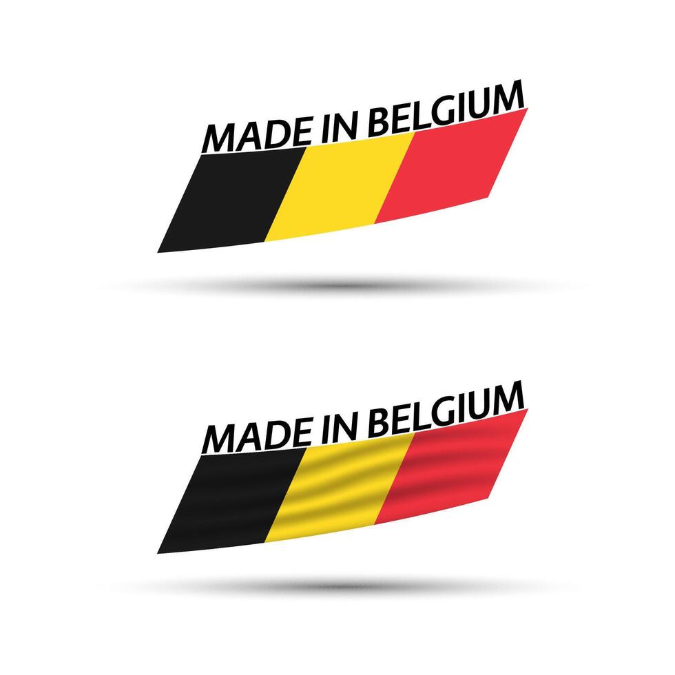 deux moderne coloré drapeaux avec Belge tricolore isolé sur blanc arrière-plan, drapeaux de Belgique, Belge rubans, fabriqué dans Belgique vecteur