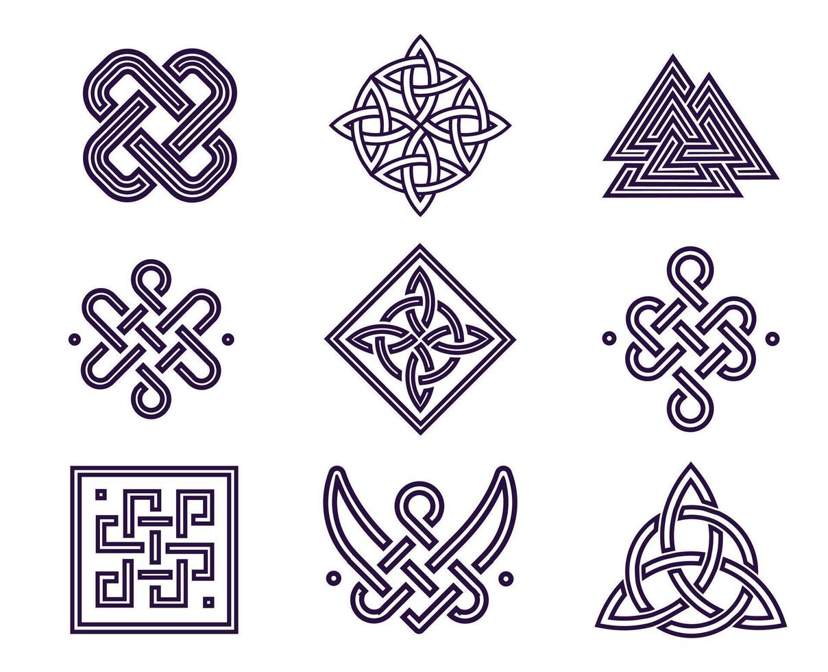 ensemble de abstrait Icônes avec tisse et nœuds. celtique motifs et symboles vecteur