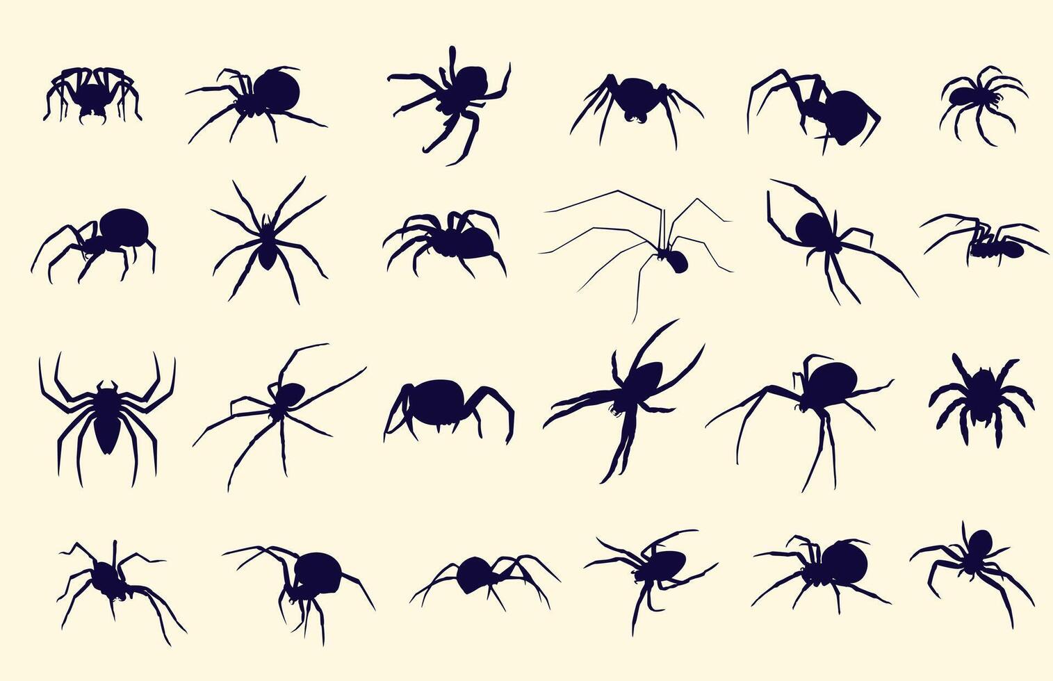 araignée insectes. une grand ensemble de silhouettes de les araignées sur une lumière Contexte. vecteur