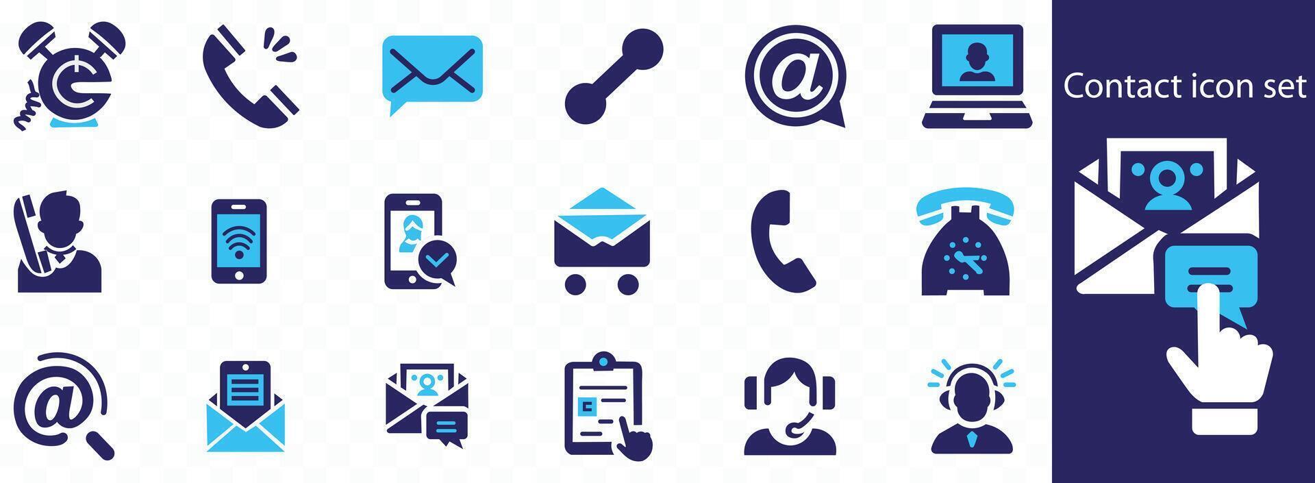 contact icône ensemble avec e-mail, téléphone, adresse, client service, appel, site Internet, et plus. solide Icônes vecteur