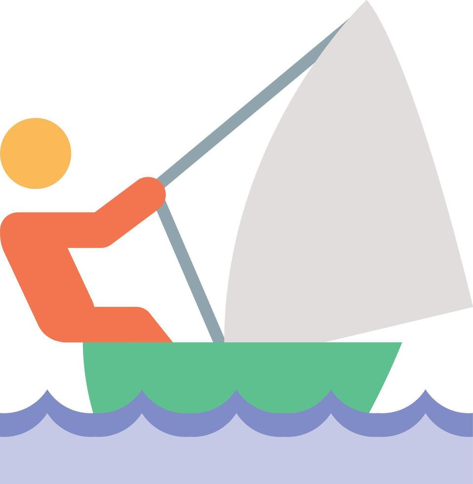 une homme est voile sur une petit bateau avec une voile vecteur