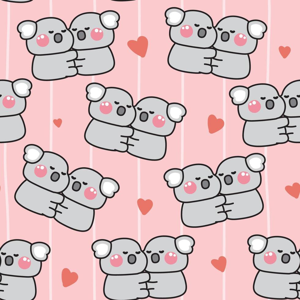 sans couture modèle de mignonne koala ours sommeil ensemble avec cœur arrière-plan.wild animal personnage design.valentines jour.meow amant.kawaii.illustration. vecteur