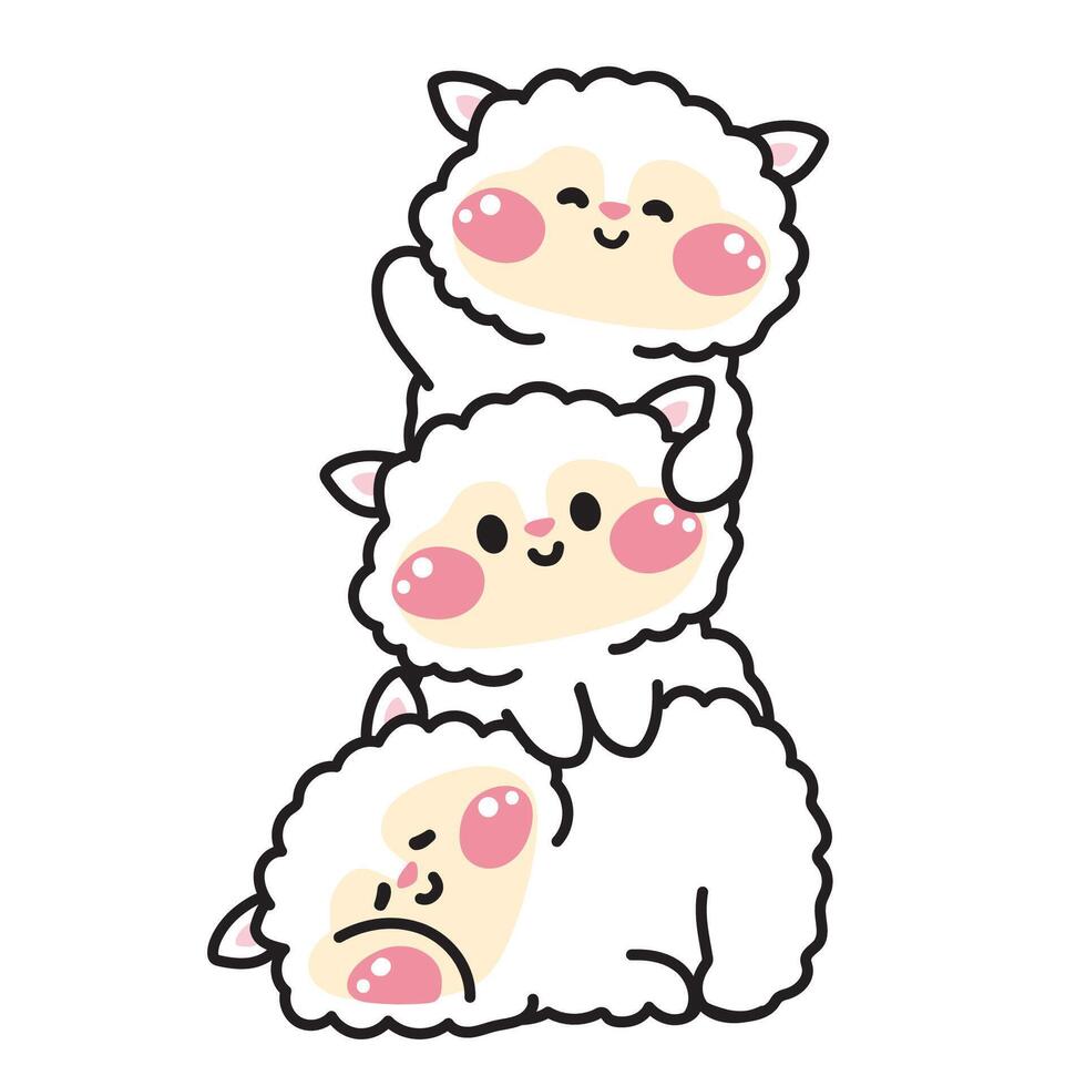 mignonne mouton rester sur Haut chaque autre salutation.ferme animal personnage dessin animé conception.image pour carte, affiche, autocollant, bébé vêtements, t chemise impression écran.relax.lay.kawaii.illustration. vecteur