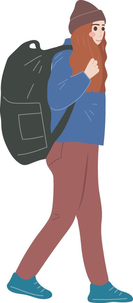 femelle voyageur avec sac à dos touristique Voyage personnage illustration graphique dessin animé art vecteur