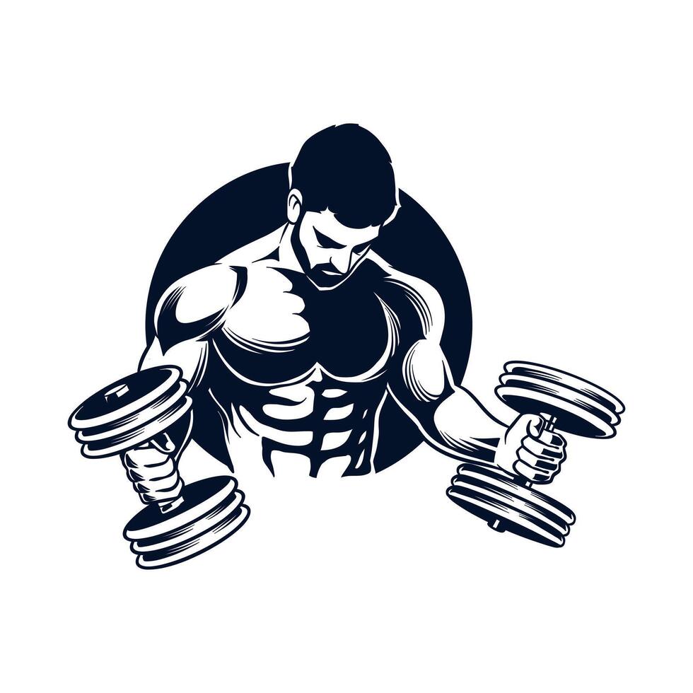 illustration de une homme avec Gym haltères dans silhouette style vecteur