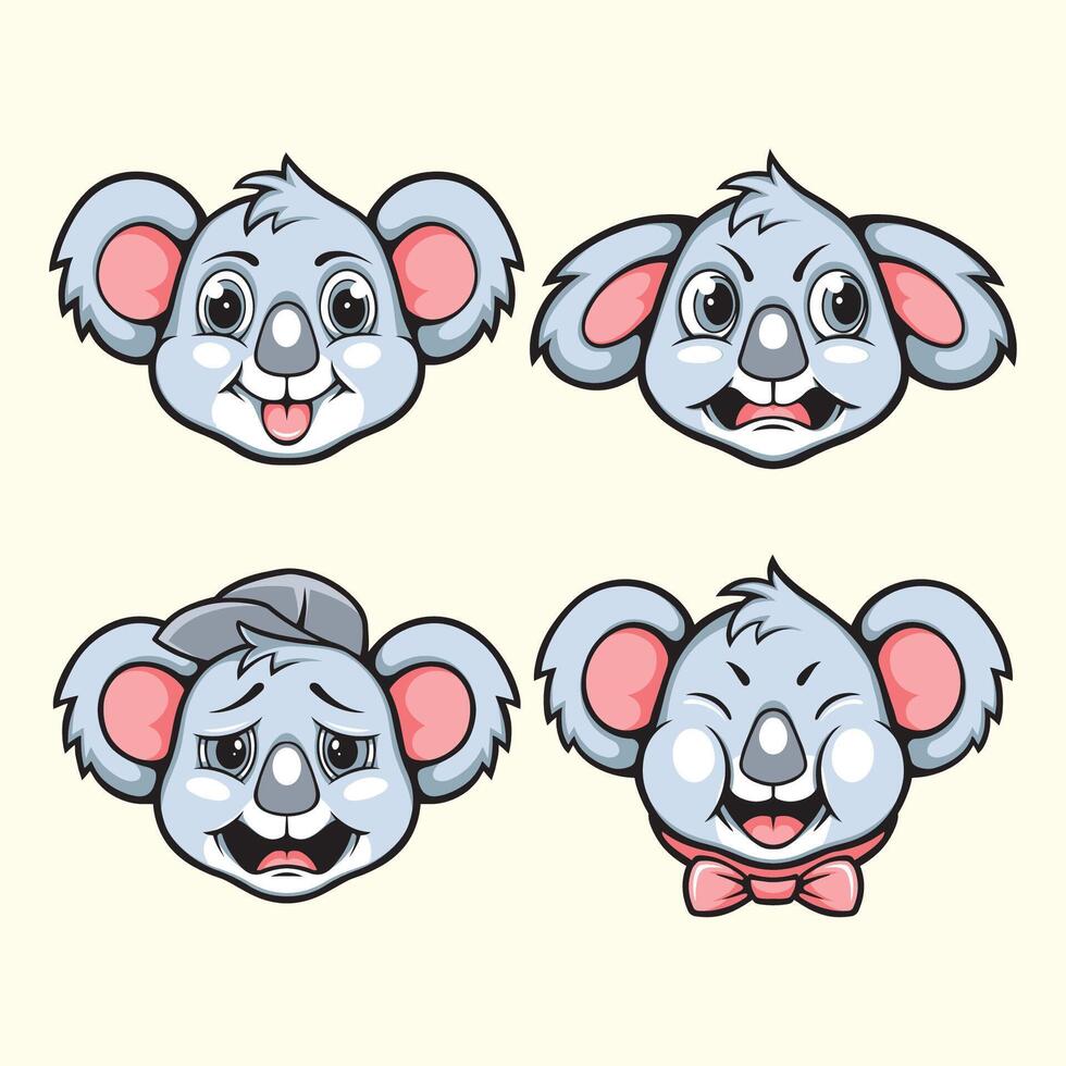 dessin animé koala têtes avec différent expressions vecteur