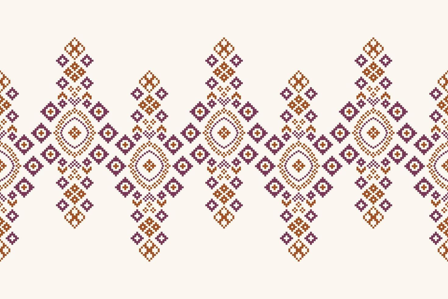 traditionnel ethnique motifs ikat géométrique en tissu modèle traverser point.ikat broderie ethnique Oriental pixel marron crème Contexte. résumé, illustration. texture, écharpe, décoration, papier peint. vecteur