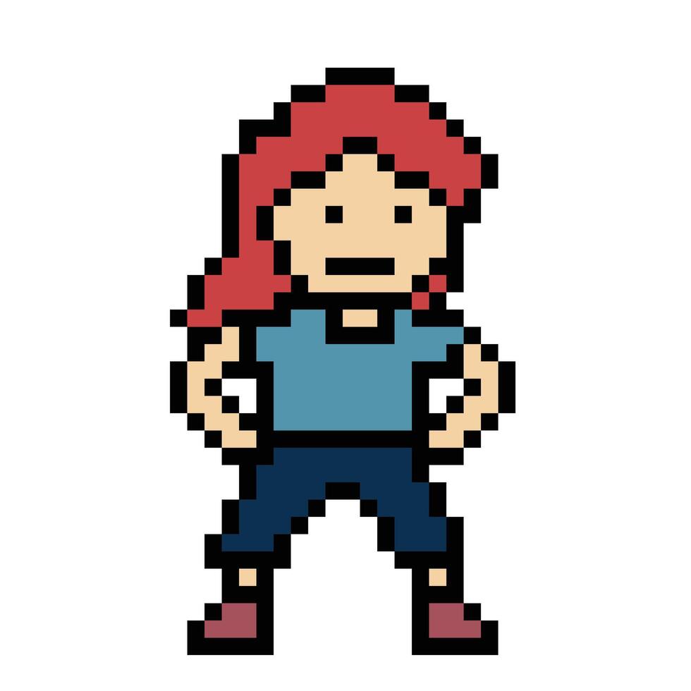 mignonne pixel dessin animé 8 bits personnage femme des exercices formation seul mode de vie décoration la vie style 8 bit femelle fille exercice Gym aptitude chaud en haut Jeu aptitude . vecteur