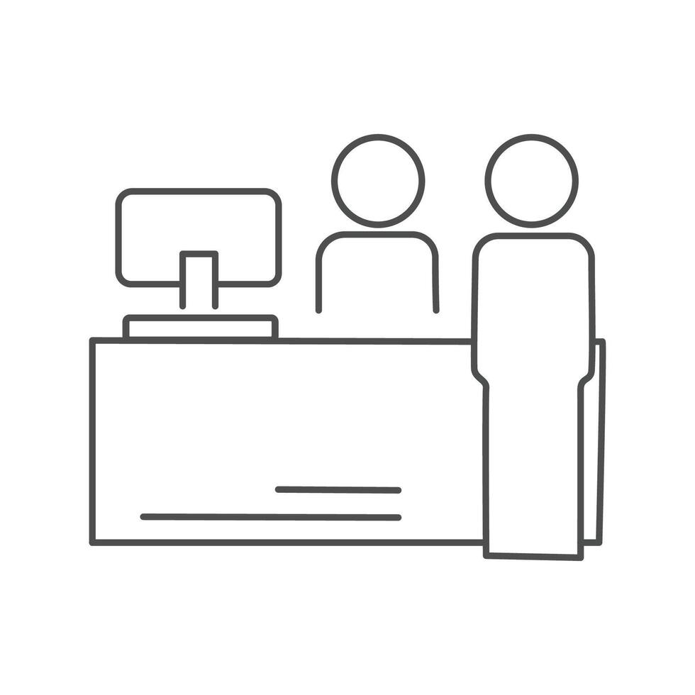 de face bureau client un service icône mince ligne symbole pour la toile et mobile sur blanc Contexte vecteur