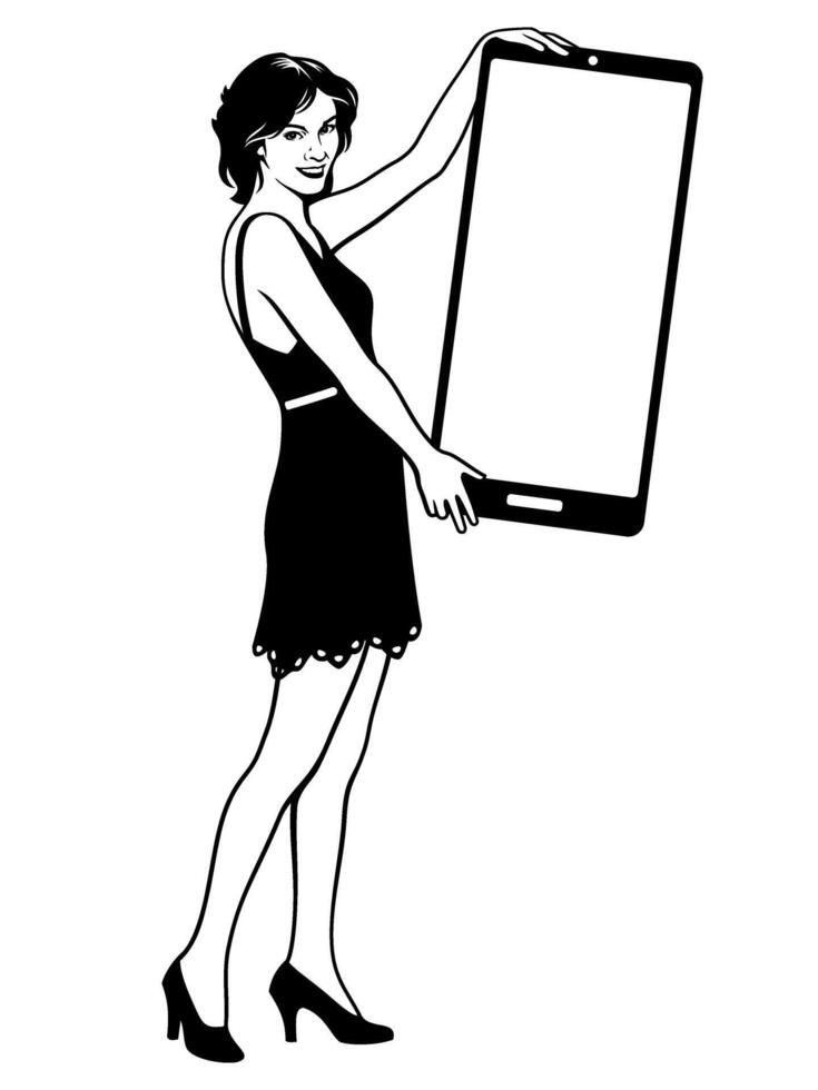 jolie femme avec smartphone.clipart isolé sur blanche. vecteur