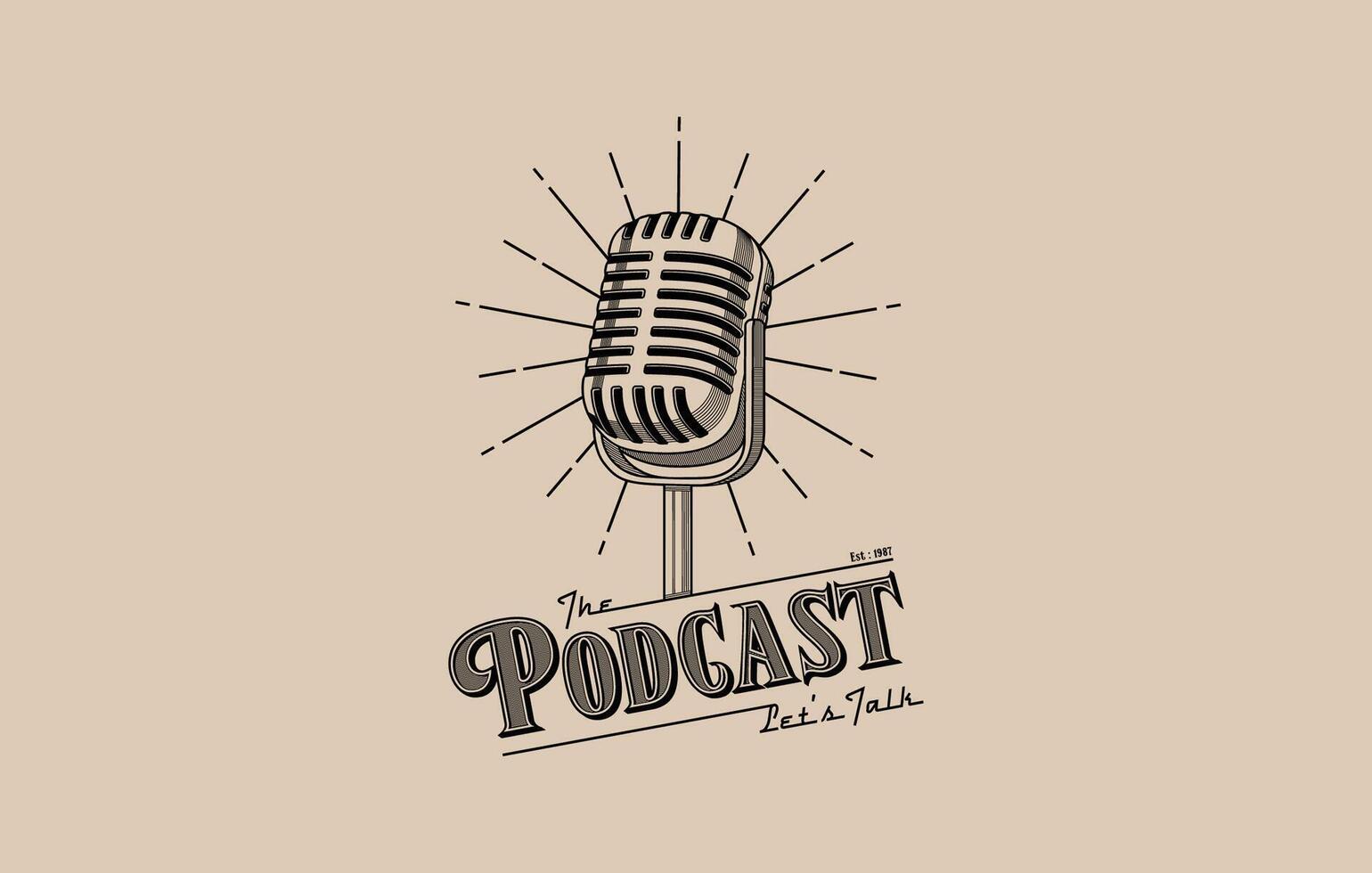 ancien Podcast logo, rétro Podcast logo, microphone logo, Podcast logo vecteur