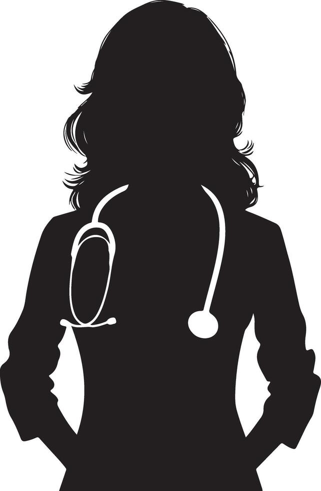 une femelle médecin silhouette, permanent pose, noir Couleur silhouette, blanc Contexte vecteur