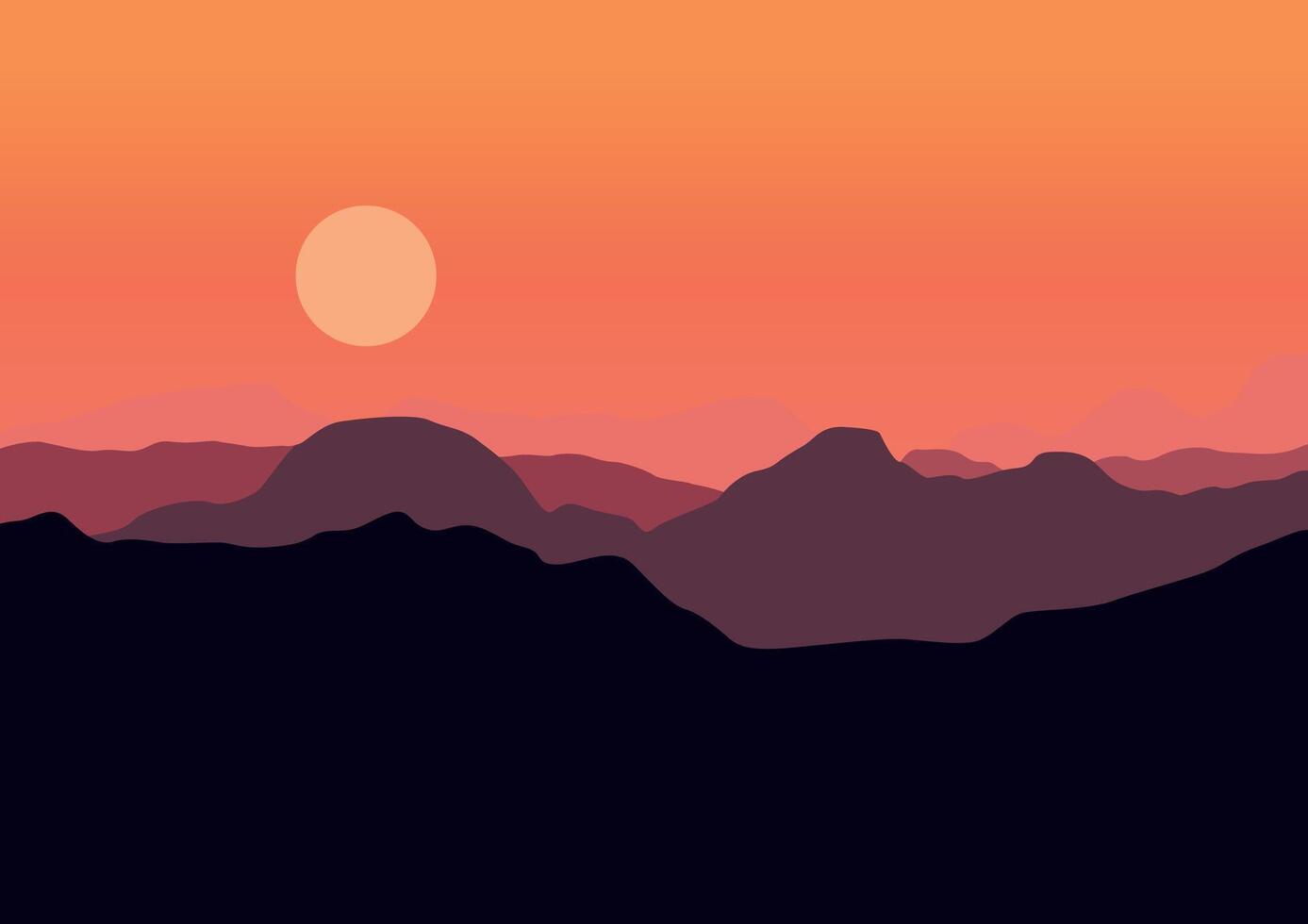 montagnes paysage dans le coucher du soleil. illustration dans plat style. vecteur