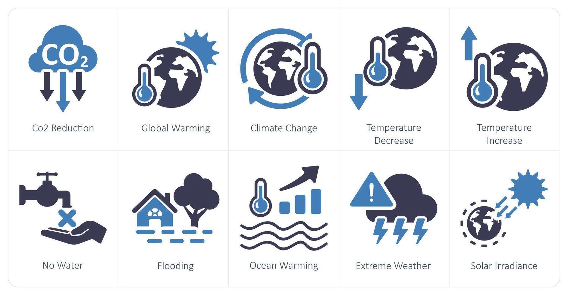 une ensemble de dix climat changement Icônes comme CO2 réduction, global échauffement, changement climatique vecteur