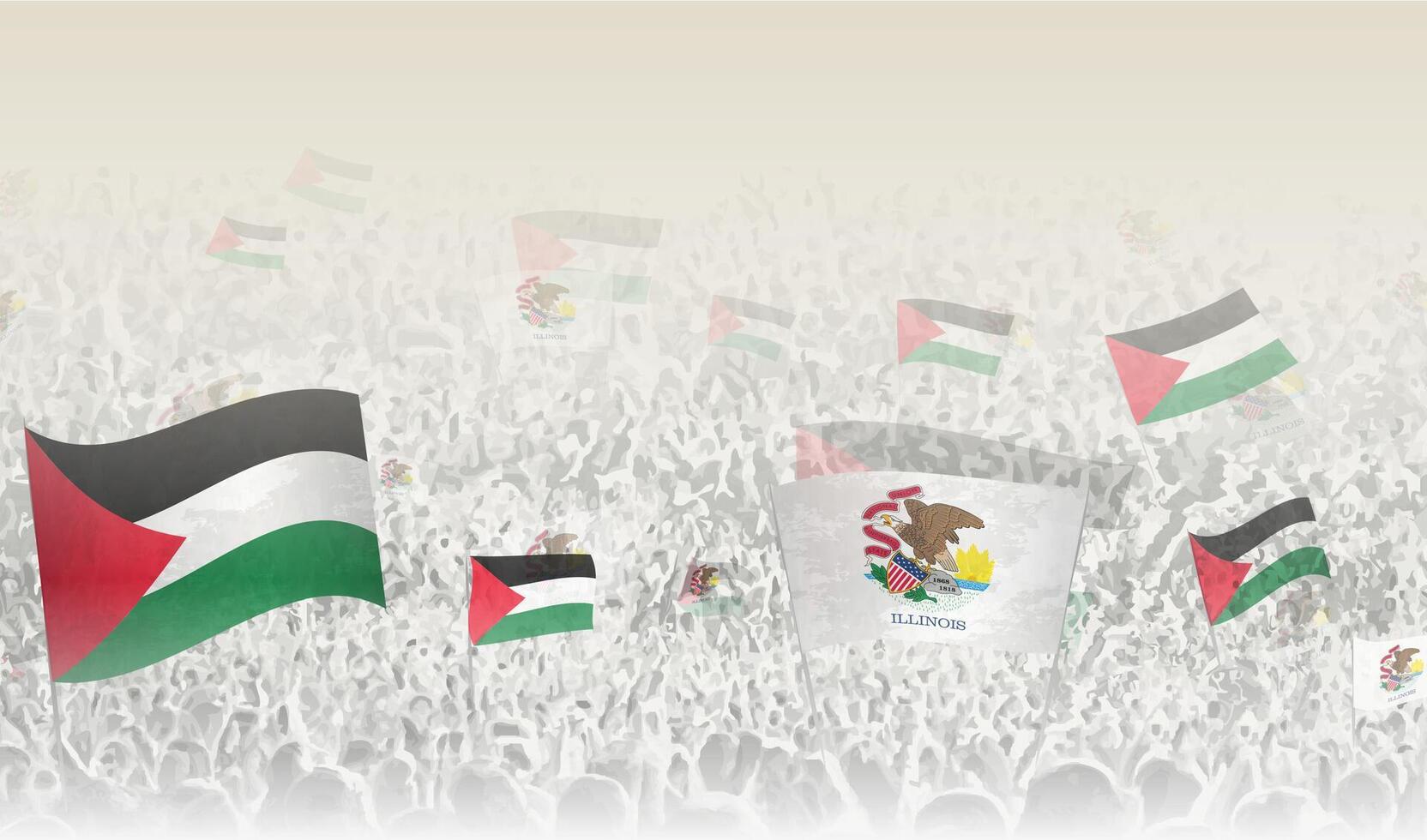 Palestine et Illinois drapeaux dans une foule de applaudissement personnes. vecteur
