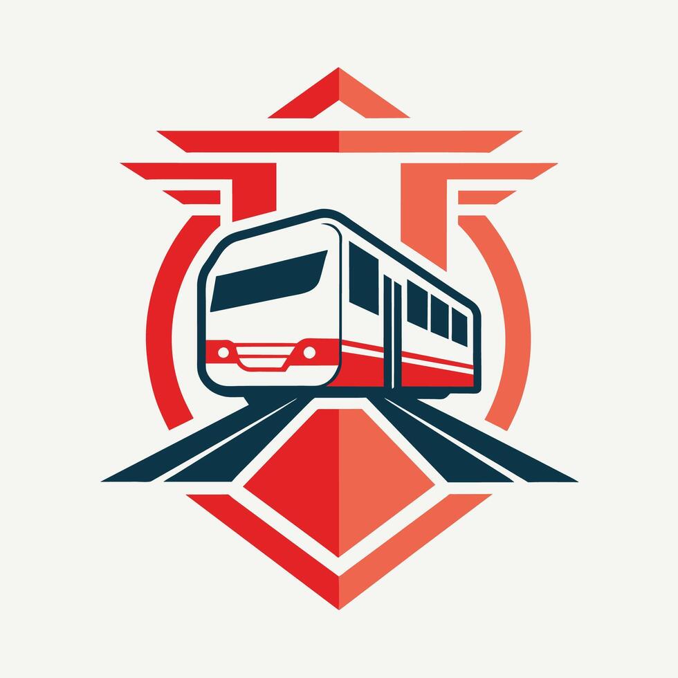 un image montrant une autobus en mouvement sur une route avec une vibrant rouge et bleu arrière-plan, une minimaliste logo incorporation éléments de industriel conception vecteur