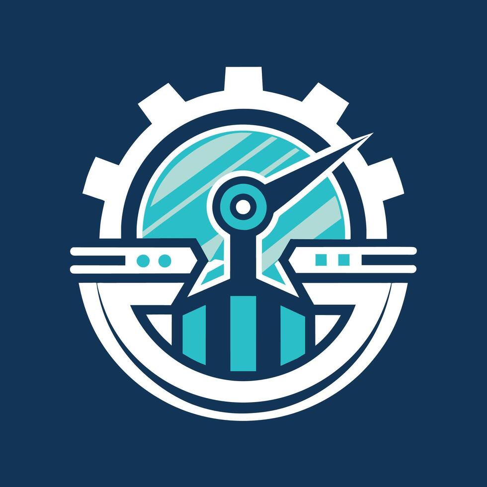 une moderne logo avec une bleu et blanc Couleur schème avec le inclusion de une clé symbole, une contemporain logo représentant le Puissance de automatisation dans fabrication vecteur