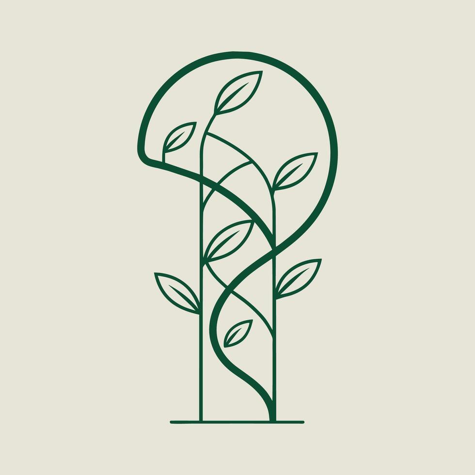 une logo avec une vert Couleur schème et complexe feuille motifs, un élégant ligne dessin de une plante enroulement ses façon en haut une treillis vecteur