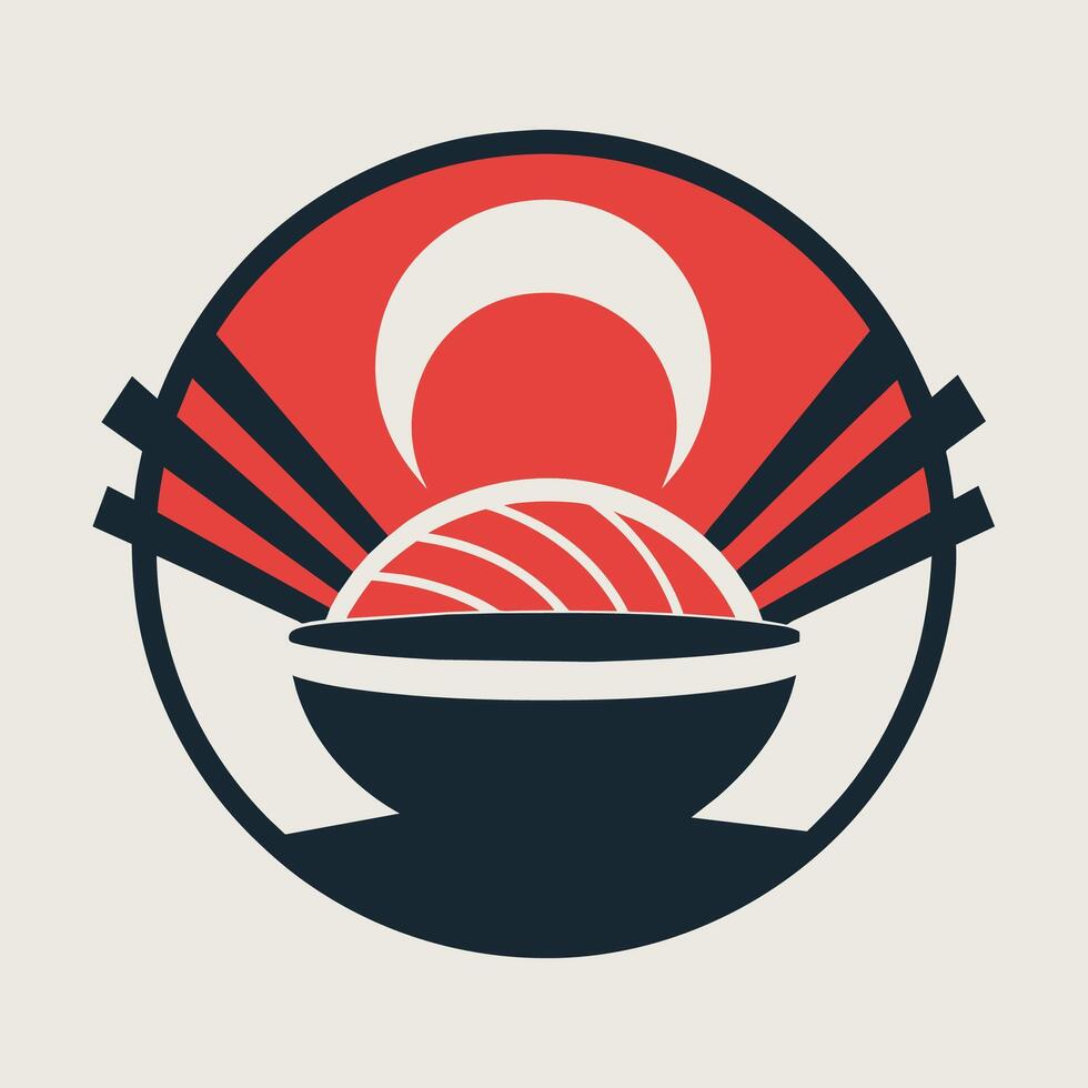 bol de nourriture avec baguettes, une Facile et sophistiqué conception pour une Sushi bar, minimaliste Facile moderne logo conception vecteur