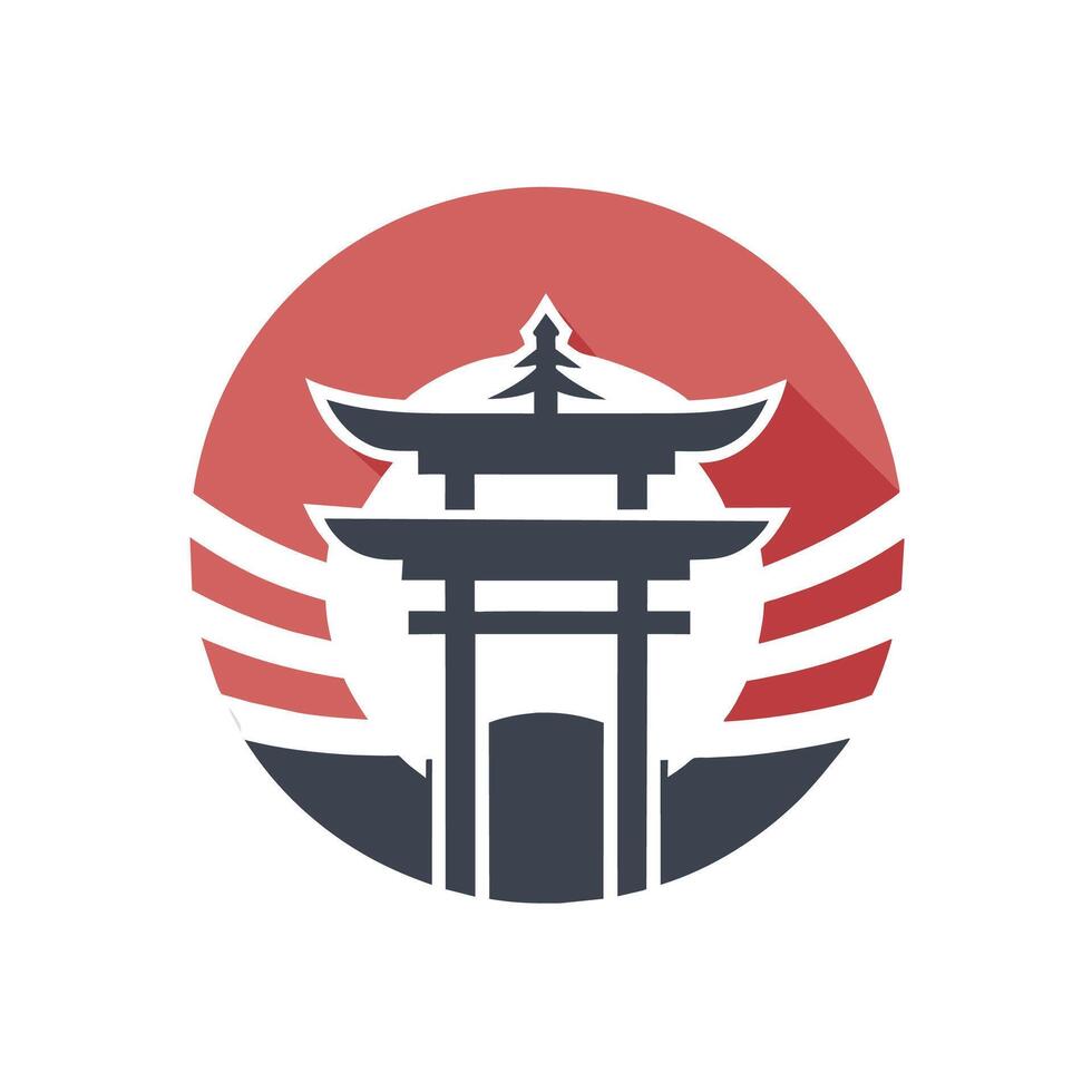 une rouge cercle avec une pagode dans le centre, inspiré par Japonais conception des principes, une minimaliste logo inspiré par Japonais conception des principes, soulignant simplicité et équilibre vecteur
