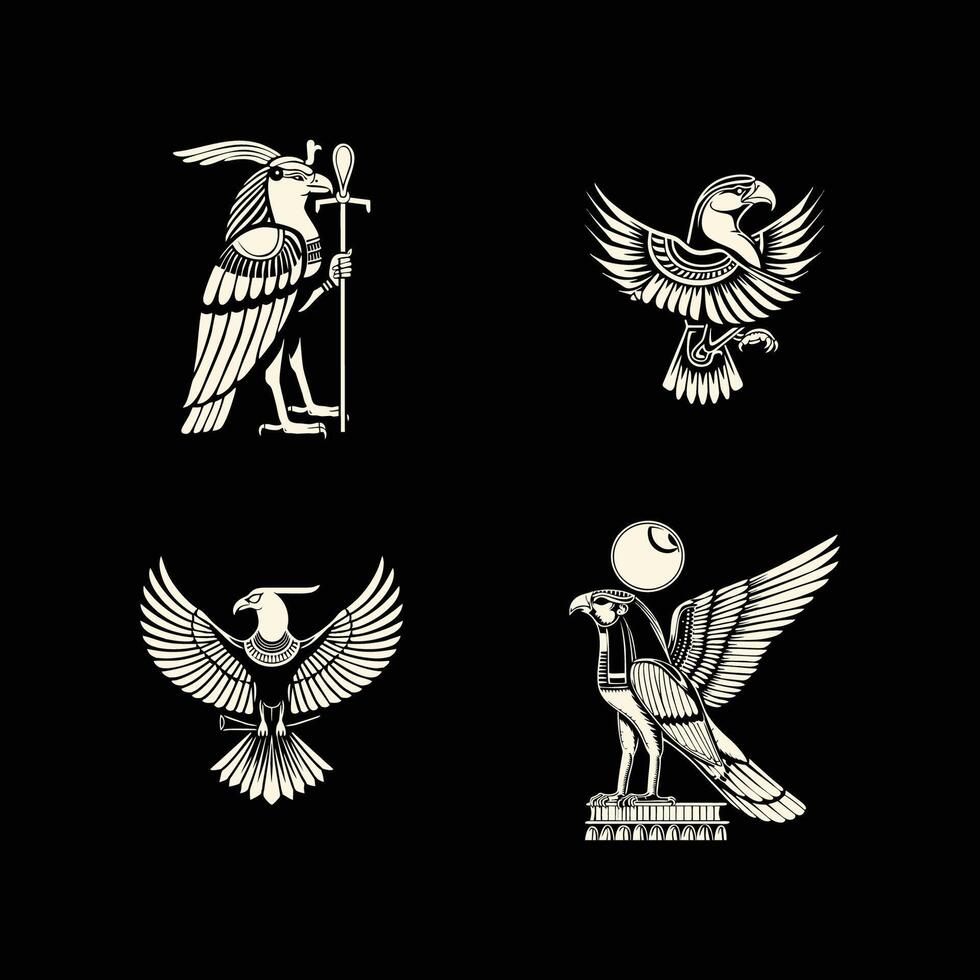 égyptien Dieu horus logo icône conception modèle. collection de images de le sacré égyptien faucon oiseau. animal et Humain. élégant luxe or plat vecteur