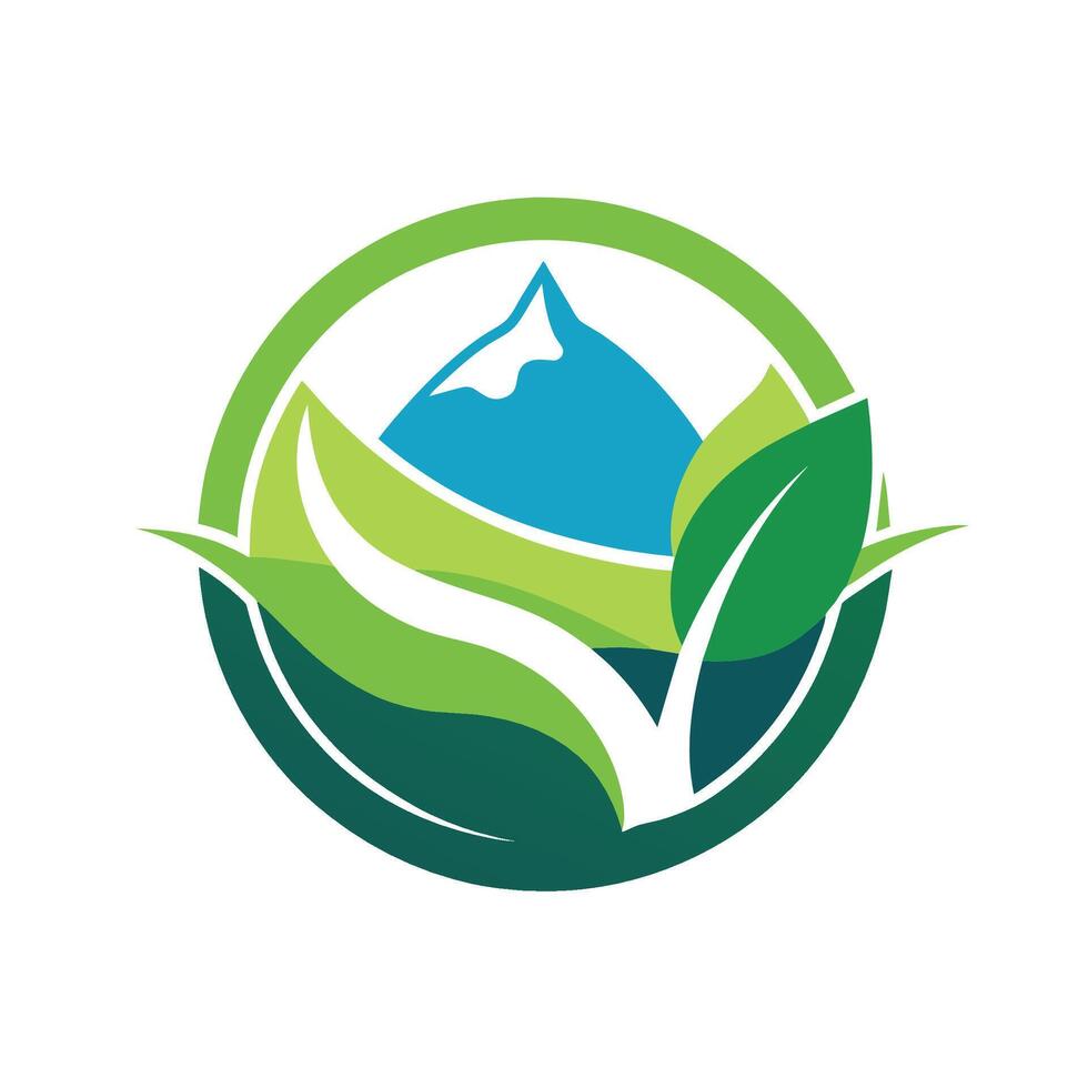 une vert feuille logo ensemble contre une Montagne toile de fond, conception une logo cette symbolise le importance de environnement préservation vecteur