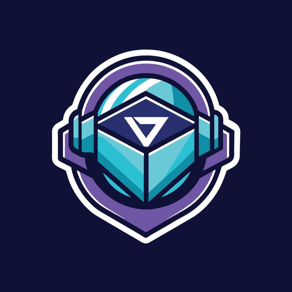 une logo avec bleu et violet couleurs avec écouteurs intégré dans ses conception, artisanat une nettoyer et Facile logo pour une virtuel réalité jeu studio vecteur