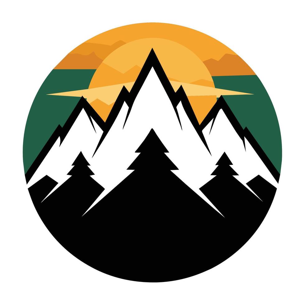 une Montagne silhouette contre une vibrant le coucher du soleil arrière-plan, Facile Montagne silhouette logo vecteur