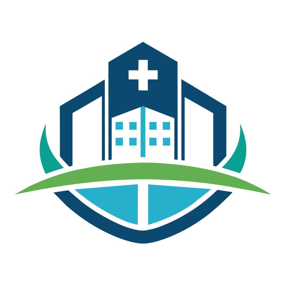 une hôpital logo conception avec une important traverser sur Haut de il, symbolisant soins de santé et médical prestations de service, Facile encore percutant représentation de une soins de santé établissement vecteur