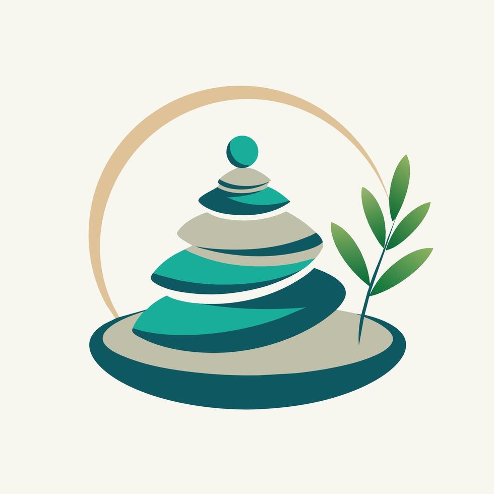 logo conception incorporation une vert plante dans le centre, Zen jardin avec soigneusement arrangé des pierres et subtil textures vecteur