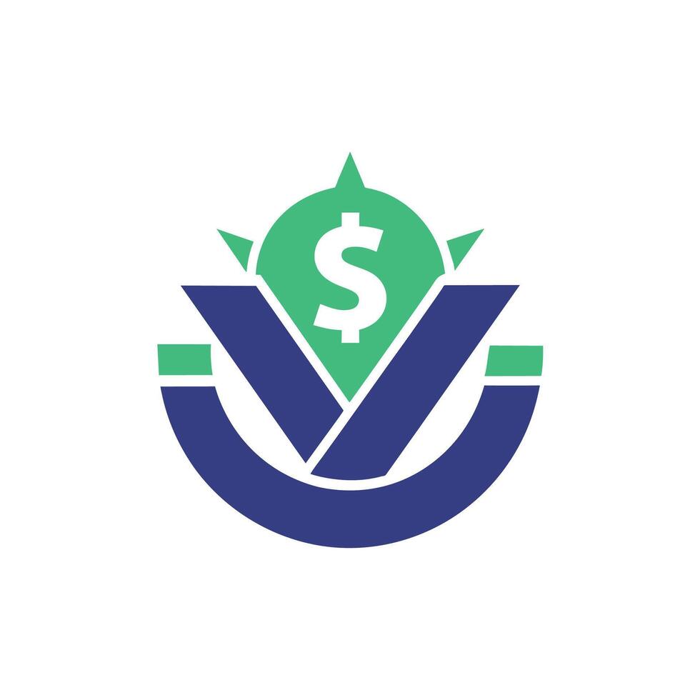 une dollar signe affiché dans le centre de une Facile bleu et vert logo conception, une minimaliste logo utilisant négatif espace à créer une subtil référence à argent la gestion vecteur