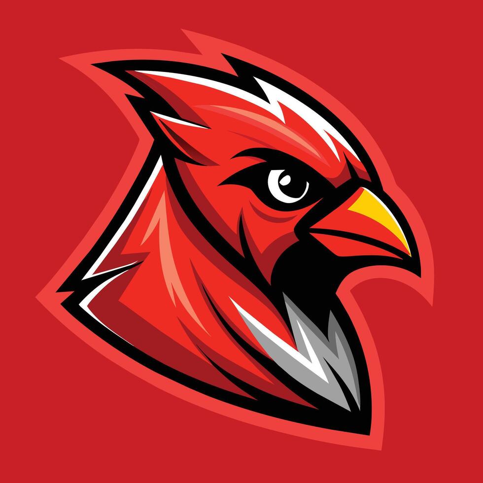 une lisse cardinal oiseau des stands en dehors contre une vibrant rouge Contexte dans cette frappant image, lisse cardinal mascotte logo vecteur
