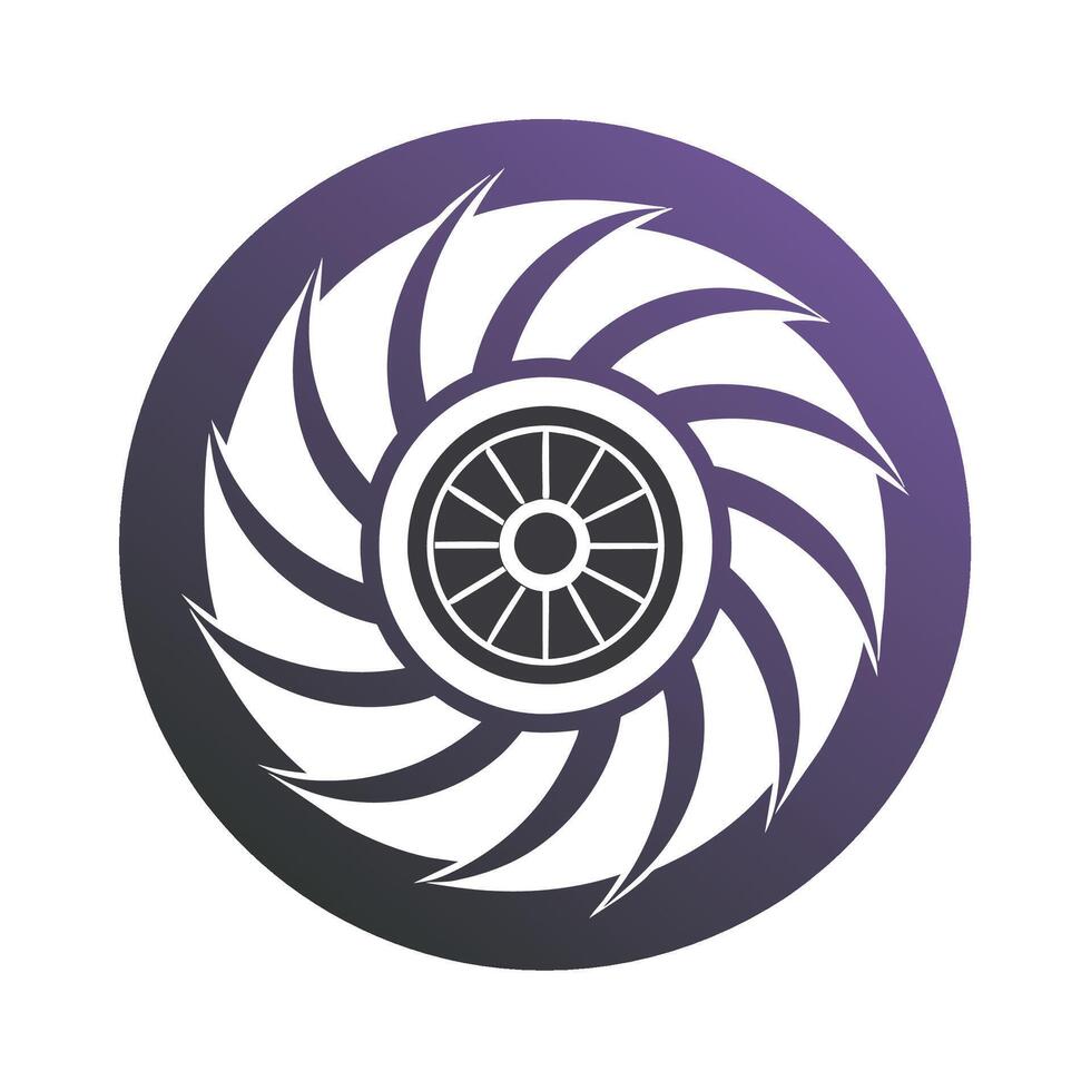 turbine moteur minimaliste conception dans violet et blanc avec une noir et blanc modèle, nettoyer lignes mettant en valeur une turbine moteur, minimaliste Facile moderne logo conception vecteur