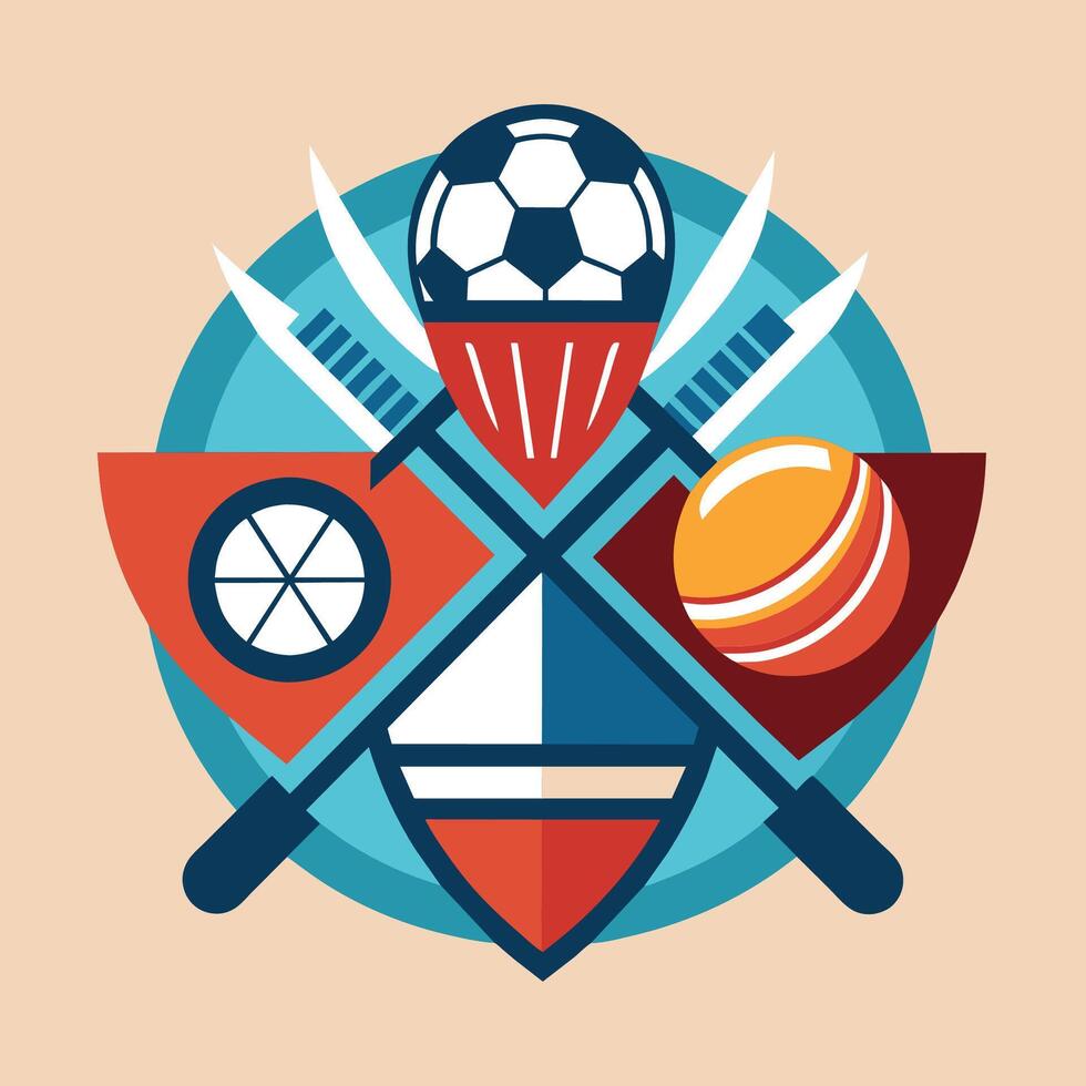 une football Balle mensonge près deux franchi épées, mélange des sports équipement avec traditionnel armes, combiner éléments de des sports équipement avec traditionnel symboles logo vecteur