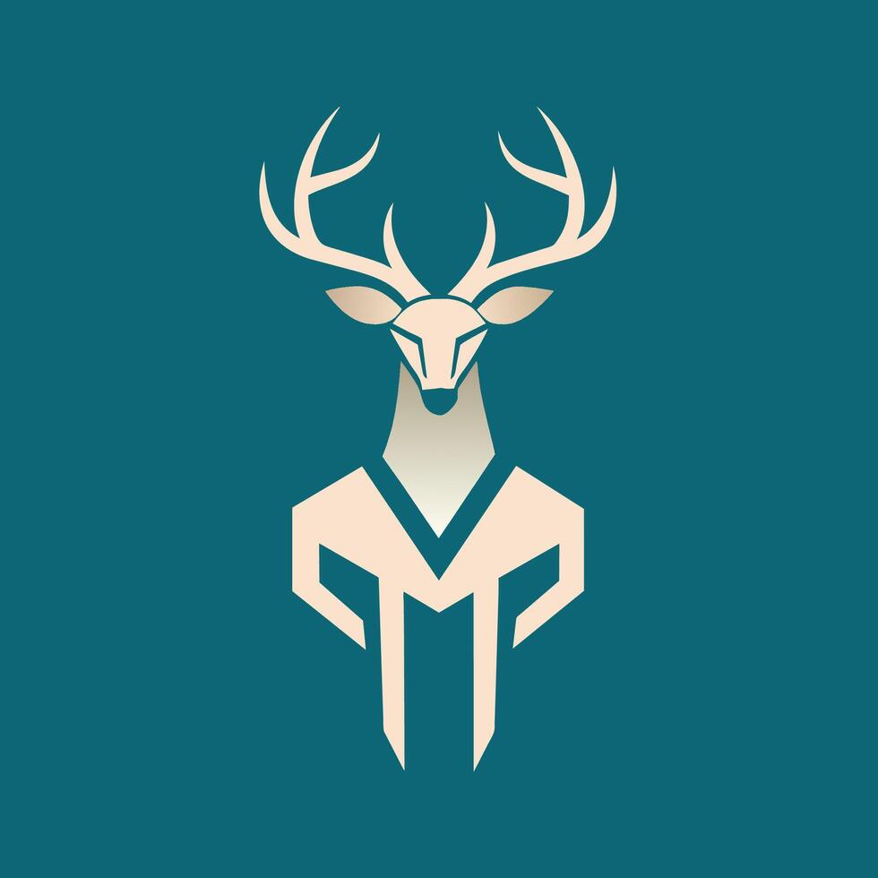 une cerfs tête avec bois des stands en dehors contre une bleu toile de fond, cerf minimal logo silhouette icône vecteur