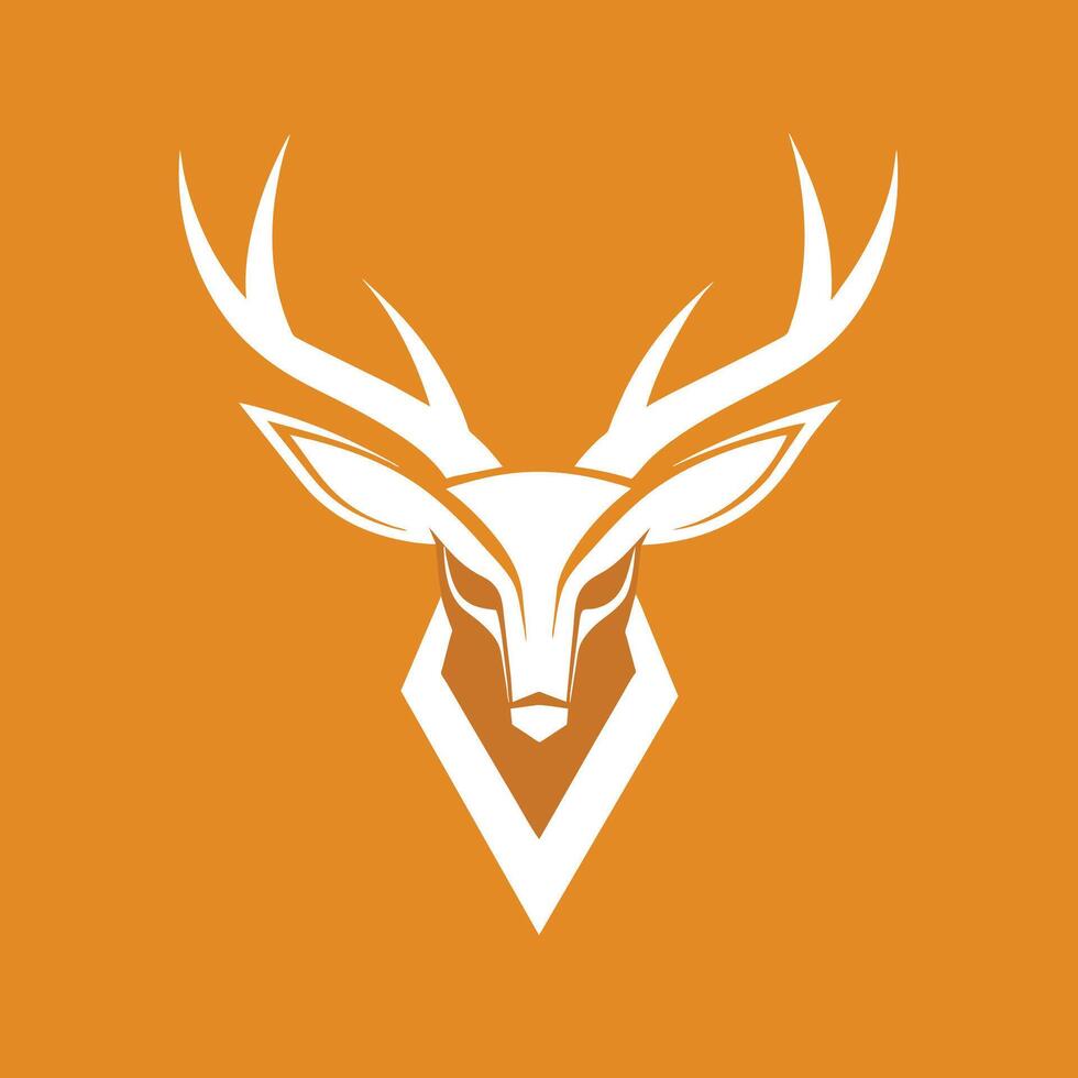 une portrait de une cerfs tête avec ses bois en bonne place affiché contre une vibrant Orange arrière-plan, cerf bois contre une solide arrière-plan, minimaliste Facile moderne logo conception vecteur