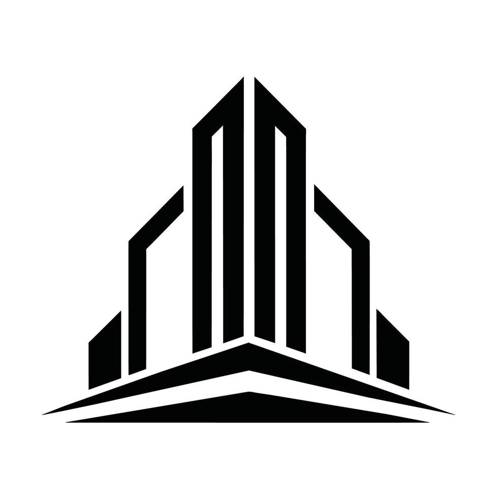 une logo dans noir et blanc représentant une stylisé bâtiment, adapté pour architectural ou réel biens entreprises, créer une conception en utilisant seulement noir et blanc à représenter le concept de bâtiment vecteur