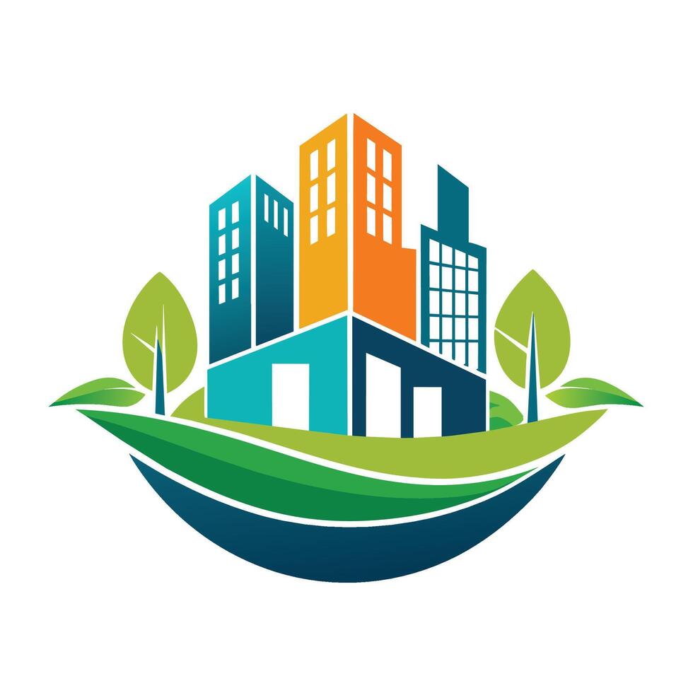 une minimaliste logo de une ville avec des arbres et bâtiments pour une nettoyer et moderne conception, une minimaliste logo cette symbolise innovation et La technologie vecteur