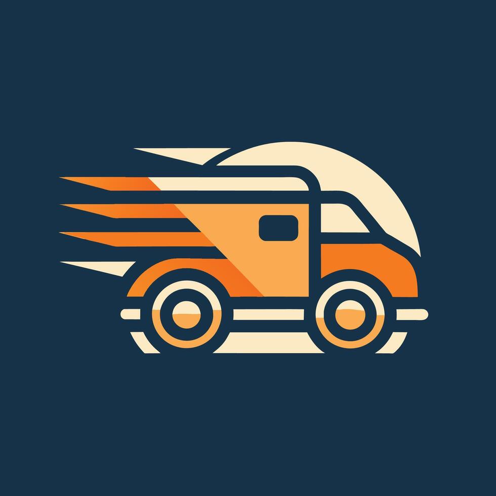 un Orange et blanc un camion orné avec ardent flammes sur ses extérieur, en utilisant négatif espace à créer une minimaliste logo pour une transport un service vecteur