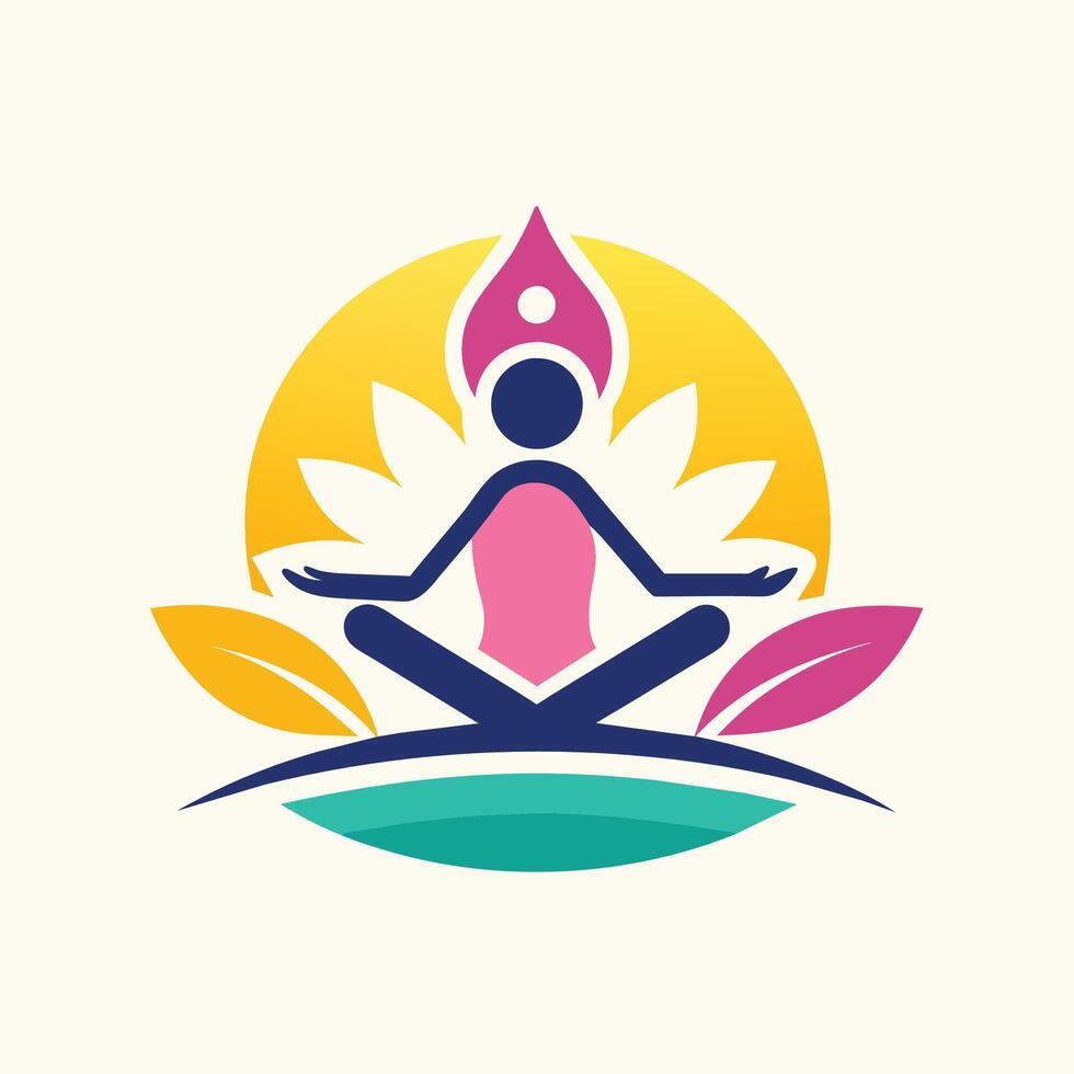 une la personne dans une lotus position séance sur Haut de une feuille, produire une minimaliste logo pour une yoga studio, minimaliste Facile moderne logo conception vecteur