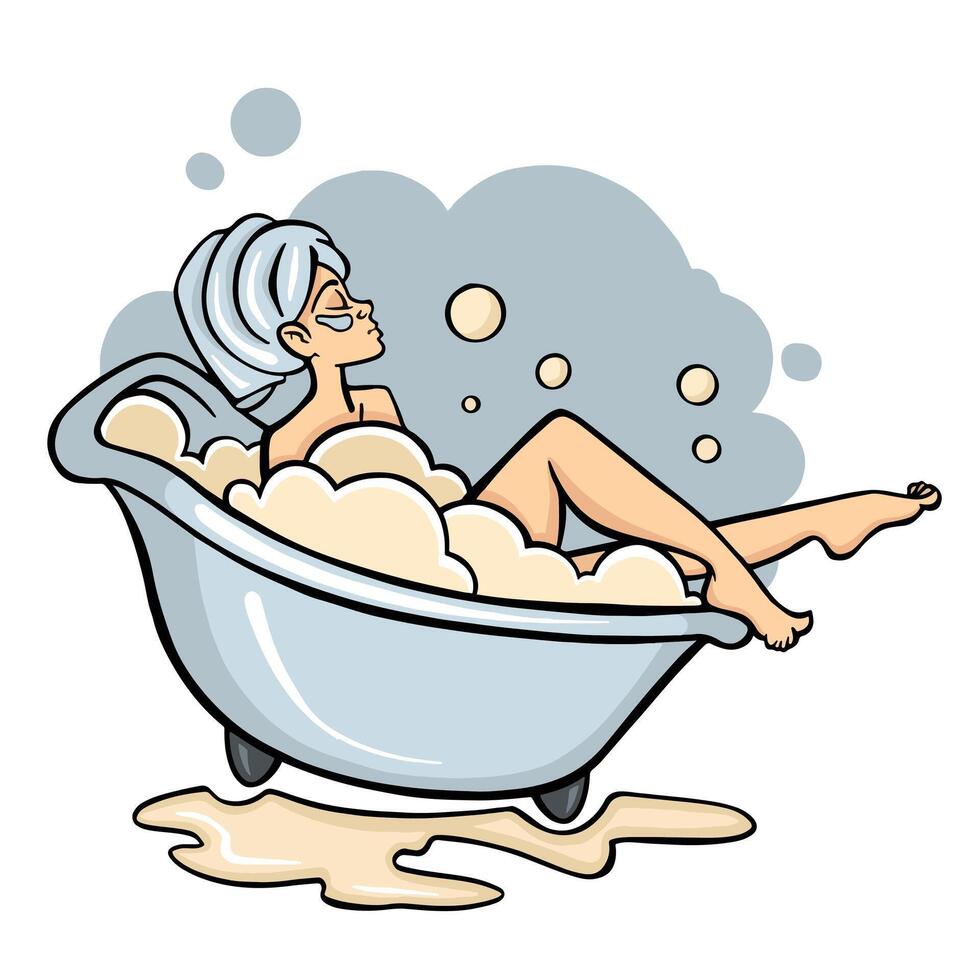 femme prise une bain. hygiène et beauté. fille laver corps. isolé illustration dans dessin animé style vecteur