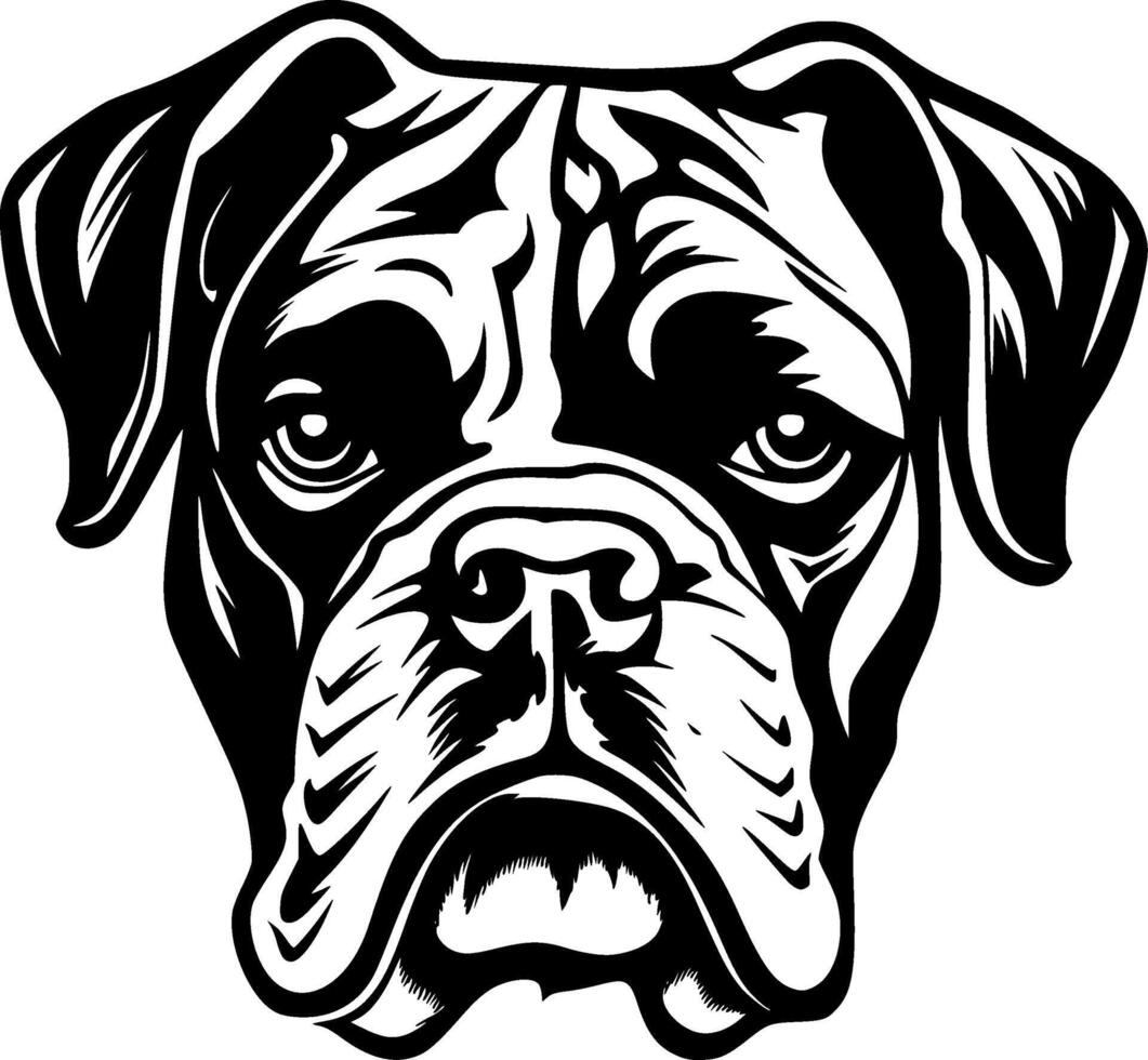 boxeur chien - noir et blanc isolé icône - illustration vecteur
