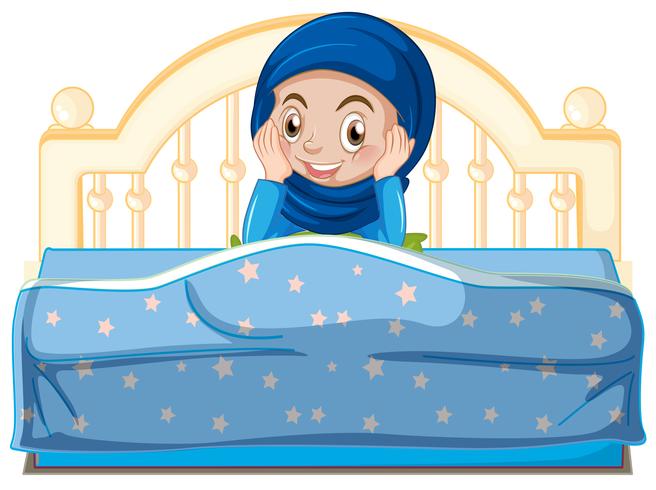 Une jeune fille musulmane au lit vecteur